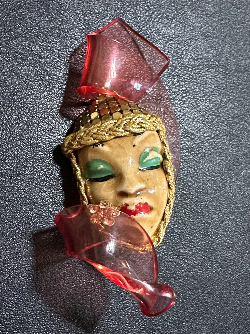 RARE 1940’s Elzac Victim Of Fashion Ceramic & Lucite Brooch